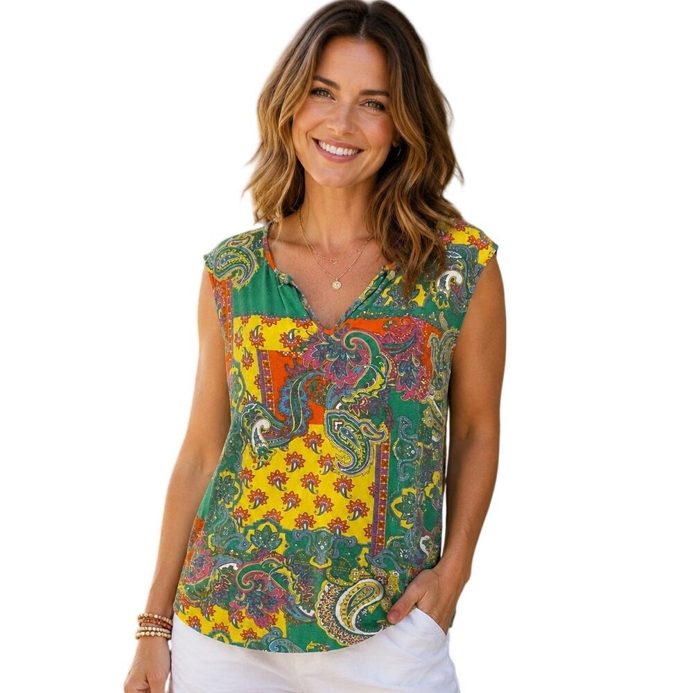 Chaps Colorful Paisley Patchwork Tank Womens Size XL Mixed Print Knit Top